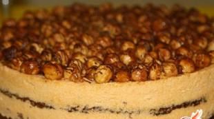 Chocolate cake with nuts and condensed milk